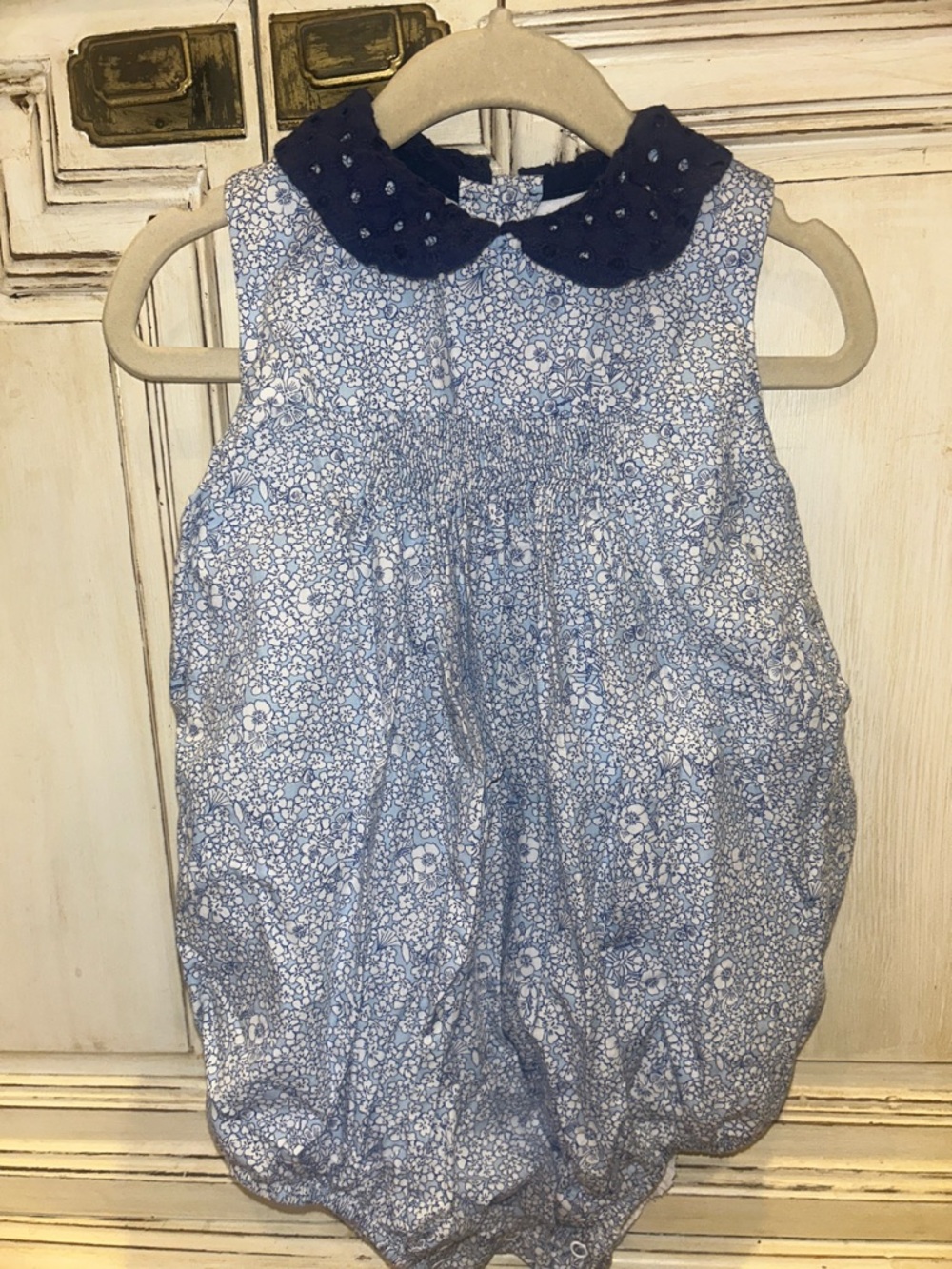 Blue Floral Bubble with Navy Peter Pan Collar